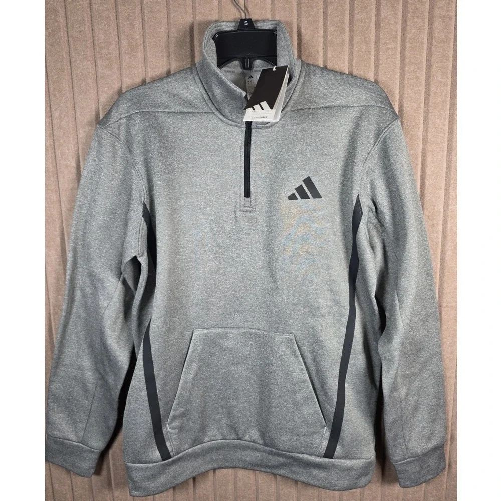 Adidas Climawarm Training Quarter-Zip Sweatshirt, Size Small, Grey/Black - New